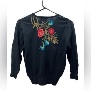 Vintage Lord & Taylor Floral Embroidered Button Up Cardigan Petite Medium